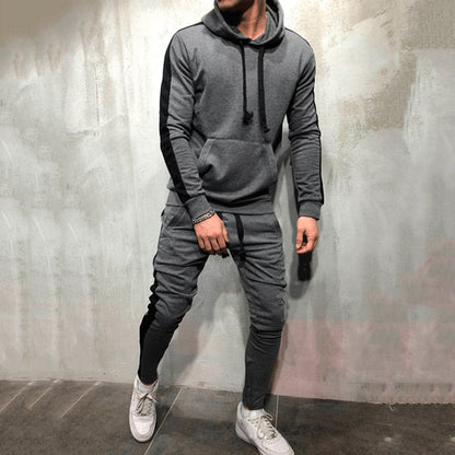Men's Stripe Patchwork Hoodies Bigsweety 2 Pieces Sets Tracksuit Men New Brand Autumn Winter Hooded Sweater + Drawstring Pants