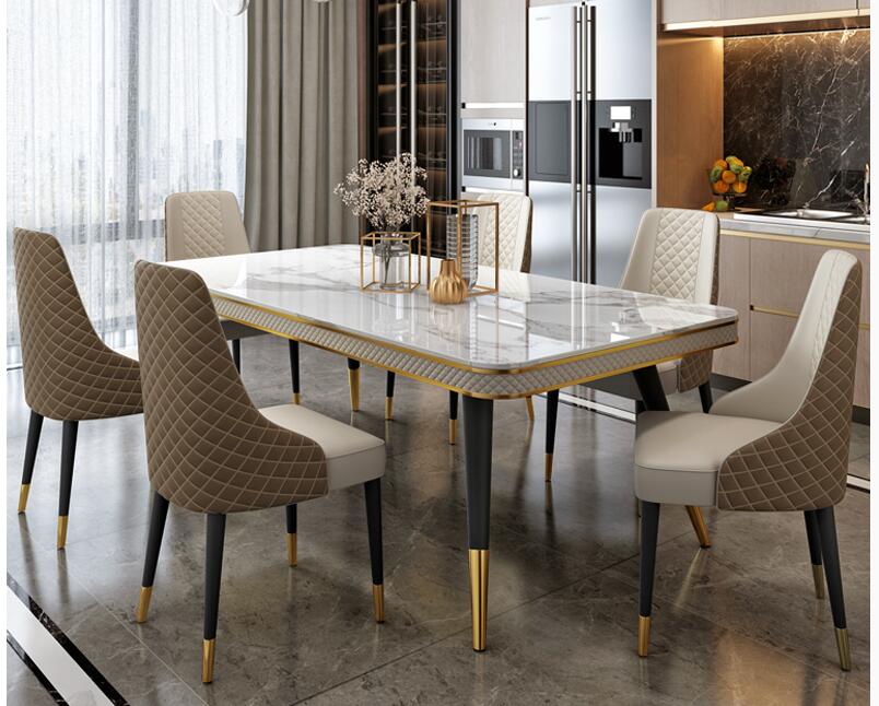 Marble countertop dining table and chair combination dining rectangular light luxury style dining table