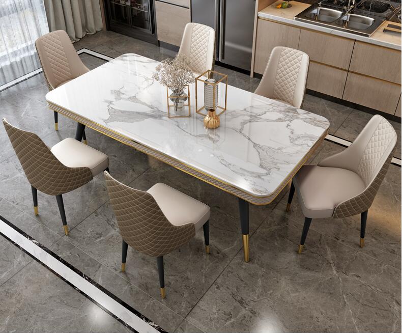 Marble countertop dining table and chair combination dining rectangular light luxury style dining table