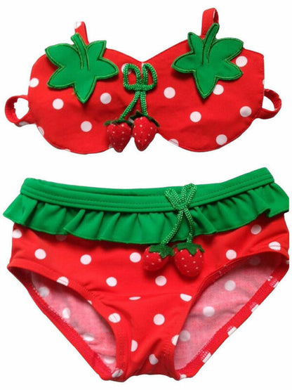Meihuida Summer Kids Baby Girls Red Strawberry Beachwear Bikini Suit Hat Swimsuit Swimwear Bathing Suit Swimming Girls Clothes