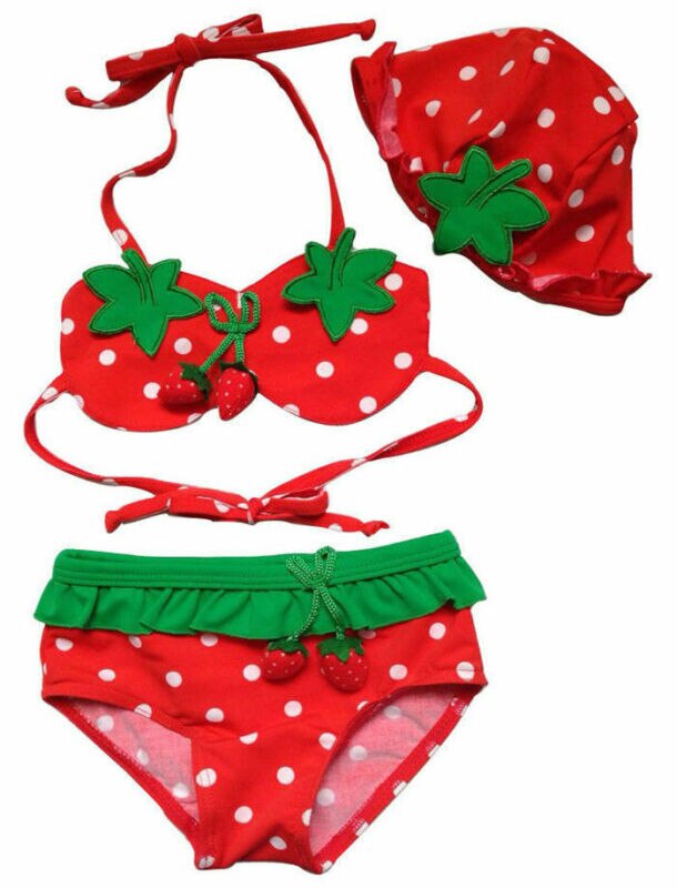 Meihuida Summer Kids Baby Girls Red Strawberry Beachwear Bikini Suit Hat Swimsuit Swimwear Bathing Suit Swimming Girls Clothes