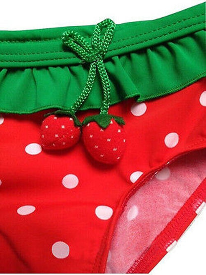 Meihuida Summer Kids Baby Girls Red Strawberry Beachwear Bikini Suit Hat Swimsuit Swimwear Bathing Suit Swimming Girls Clothes