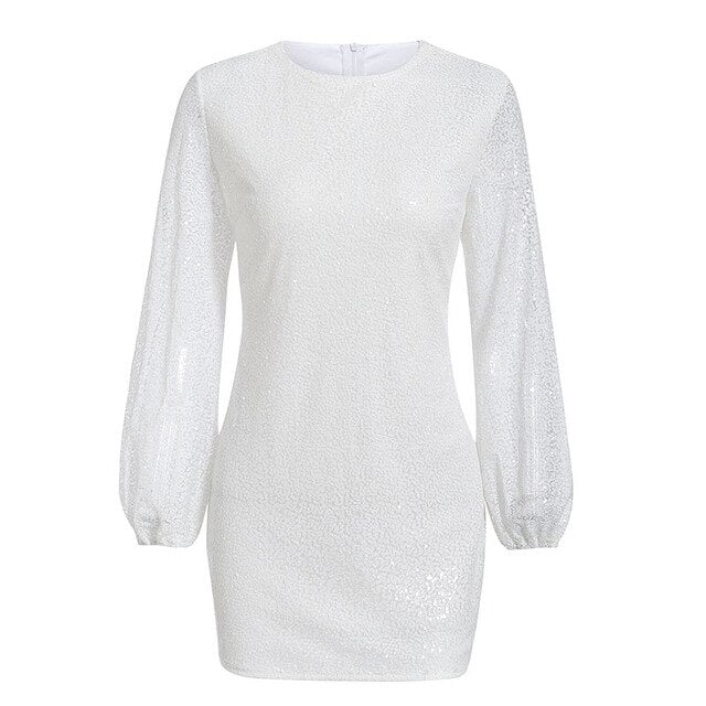 Melegant Sequined Sexy Bodycon Party Silver Dress Women Long Sleeve Mini Feminine Autumn Winter 2019 Dresses Vestidos