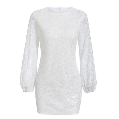 Melegant Sequined Sexy Bodycon Party Silver Dress Women Long Sleeve Mini Feminine Autumn Winter 2019 Dresses Vestidos