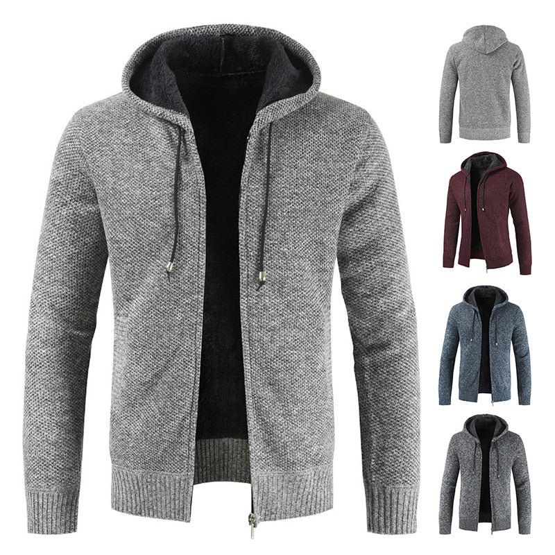 Men 2021 Autumn New Casual Thick Warm Hooded Sweater Cardigan Jumper Men Winter Fashion Loose Fit  Fleece Sweaters Knit Jacket