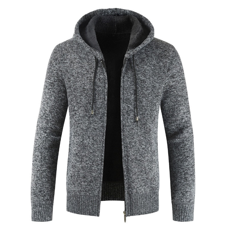 Men 2021 Autumn New Casual Thick Warm Hooded Sweater Cardigan Jumper Men Winter Fashion Loose Fit  Fleece Sweaters Knit Jacket