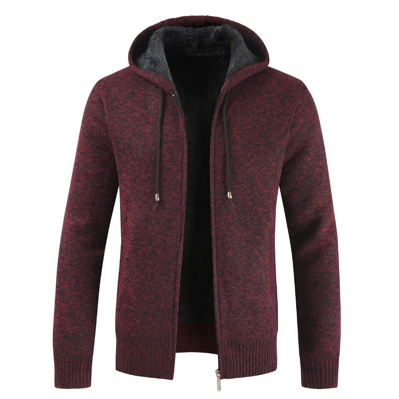 Men 2021 Autumn New Casual Thick Warm Hooded Sweater Cardigan Jumper Men Winter Fashion Loose Fit  Fleece Sweaters Knit Jacket