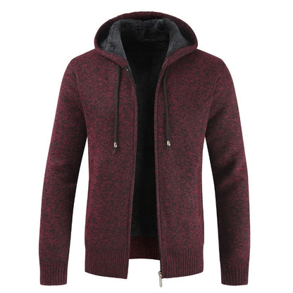 Men 2021 Autumn New Casual Thick Warm Hooded Sweater Cardigan Jumper Men Winter Fashion Loose Fit  Fleece Sweaters Knit Jacket