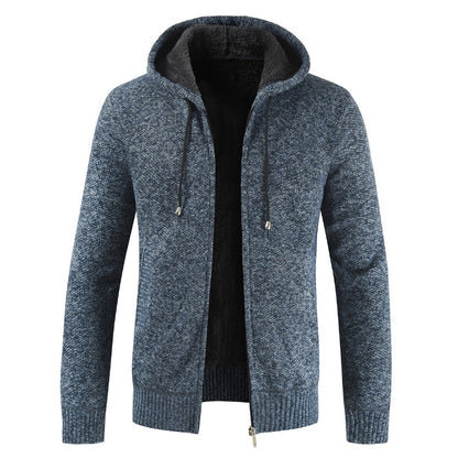 Men 2021 Autumn New Casual Thick Warm Hooded Sweater Cardigan Jumper Men Winter Fashion Loose Fit  Fleece Sweaters Knit Jacket