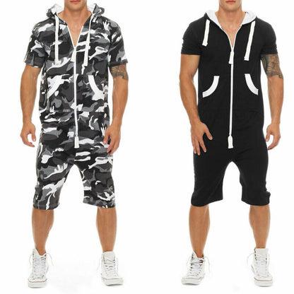 Men Cotton Baggy Short Sleeve Pant One-Piece Suits Jumpsuit Playsuits Romper New 2019