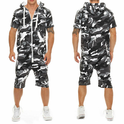 Men Cotton Baggy Short Sleeve Pant One-Piece Suits Jumpsuit Playsuits Romper New 2019