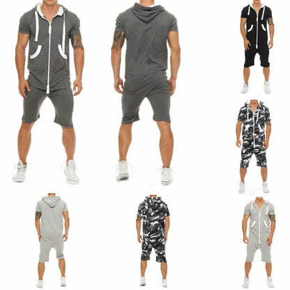 Men Cotton Baggy Short Sleeve Pant One-Piece Suits Jumpsuit Playsuits Romper New 2019