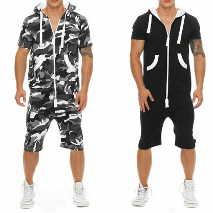 Men Cotton Baggy Short Sleeve Pant One-Piece Suits Jumpsuit Playsuits Romper New 2019