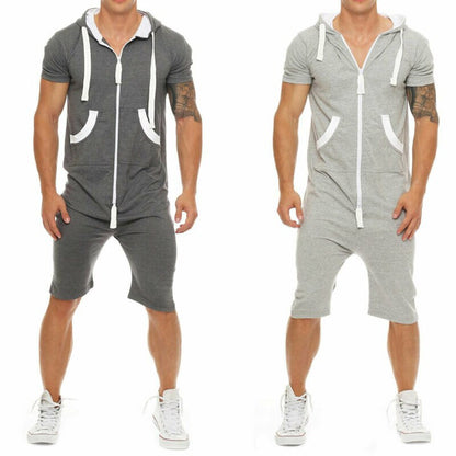 Men Cotton Baggy Short Sleeve Pant One-Piece Suits Jumpsuit Playsuits Romper New 2019