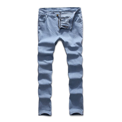 Men's Pencil Denim Pants 2019 Scratched Jeans Casual Button Unopened Stretch Denim Pants Elastic Waist High Quality Jean Plus US size