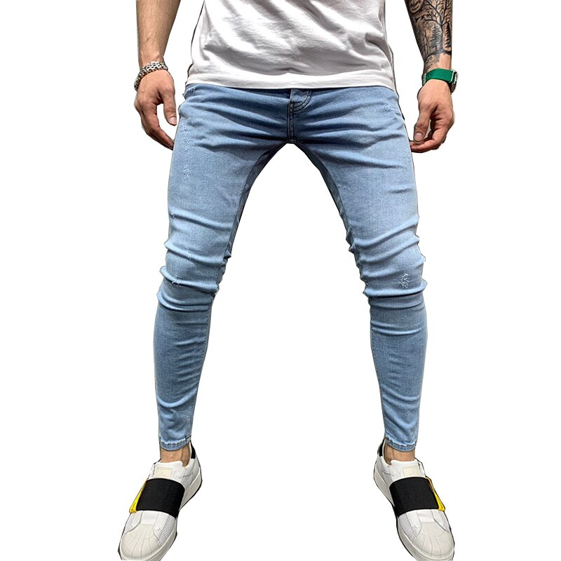 Men's Pencil Denim Pants 2019 Scratched Jeans Casual Button Unopened Stretch Denim Pants Elastic Waist High Quality Jean Plus US size
