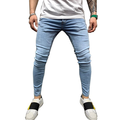 Men's Pencil Denim Pants 2019 Scratched Jeans Casual Button Unopened Stretch Denim Pants Elastic Waist High Quality Jean Plus US size
