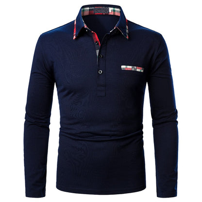 Men Plaid Solid Turn-Down-Collar Long Sleeve Polo Shirt Slim Fit Business Casual Tops Spring&Autumn Homme Polo Tee 2021 New Sale