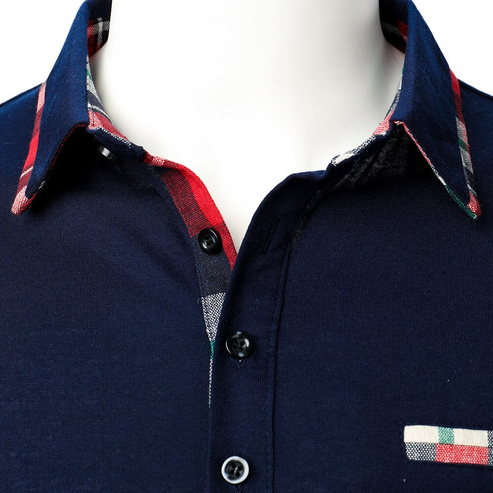 Men Plaid Solid Turn-Down-Collar Long Sleeve Polo Shirt Slim Fit Business Casual Tops Spring&Autumn Homme Polo Tee 2021 New Sale