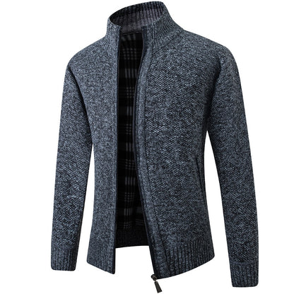 Men's Cardigan Sweater 2021 Fall Winter Thicken Warm Zip Sweater Pullover Stand Collar Cardigan Jacket Slim Casual Sweater Men