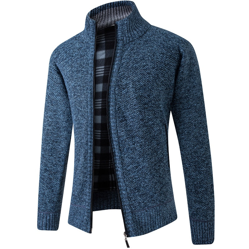 Men's Cardigan Sweater 2021 Fall Winter Thicken Warm Zip Sweater Pullover Stand Collar Cardigan Jacket Slim Casual Sweater Men