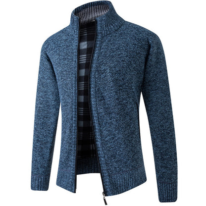Men's Cardigan Sweater 2021 Fall Winter Thicken Warm Zip Sweater Pullover Stand Collar Cardigan Jacket Slim Casual Sweater Men