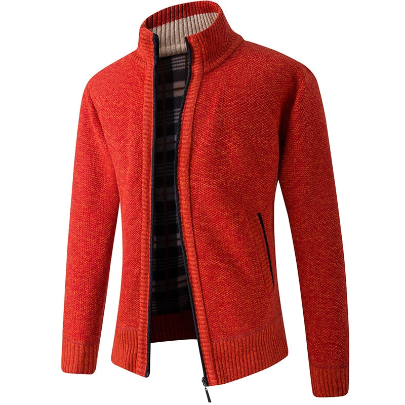 Men's Cardigan Sweater 2021 Fall Winter Thicken Warm Zip Sweater Pullover Stand Collar Cardigan Jacket Slim Casual Sweater Men