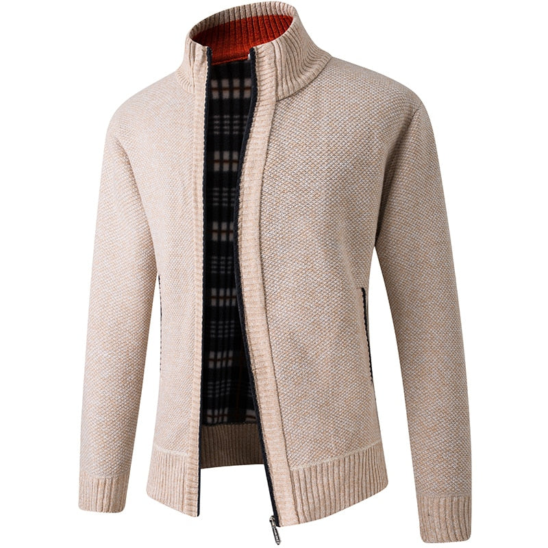Men's Cardigan Sweater 2021 Fall Winter Thicken Warm Zip Sweater Pullover Stand Collar Cardigan Jacket Slim Casual Sweater Men