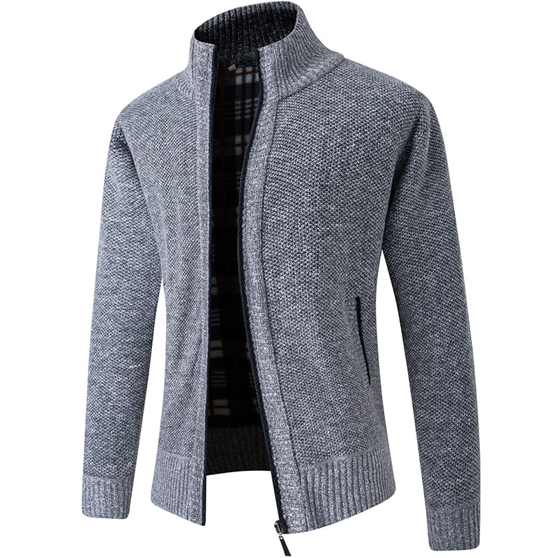 Men's Cardigan Sweater 2021 Fall Winter Thicken Warm Zip Sweater Pullover Stand Collar Cardigan Jacket Slim Casual Sweater Men