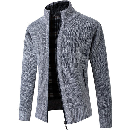 Men's Cardigan Sweater 2021 Fall Winter Thicken Warm Zip Sweater Pullover Stand Collar Cardigan Jacket Slim Casual Sweater Men