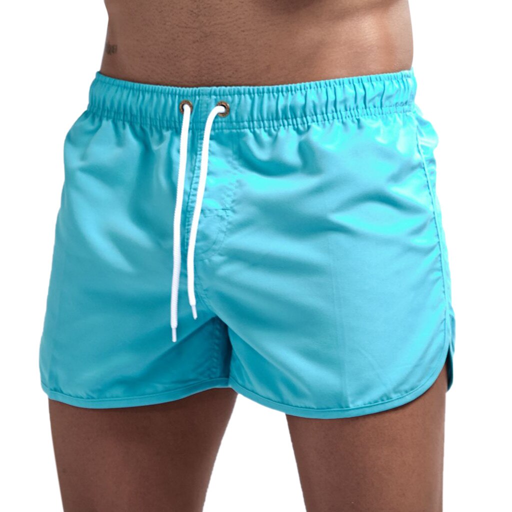 Men's Drawstring Shorts Man Solid Color Elastic Waist Beach Swim Trunks Pocket Quick Dry Beach Surfing Running Watershort #CW