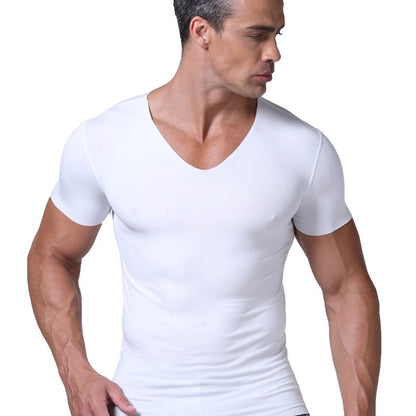Men's Modal Solid Color Seamless Underwear T-shirt Clothing Close-fitting Super Strench Undershirt Cool Summer Shirts