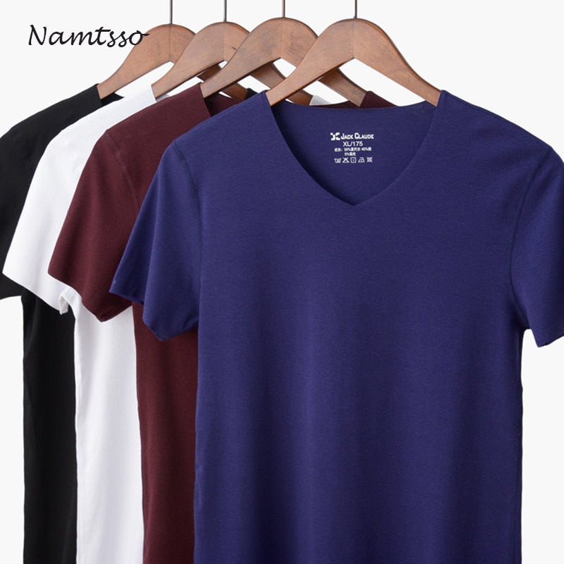Men's Modal Solid Color Seamless Underwear T-shirt Clothing Close-fitting Super Strench Undershirt Cool Summer Shirts
