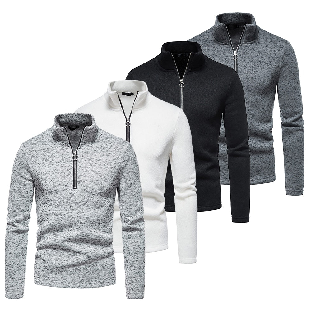 Men's Polo Shirt Knit Long Sleeve Spring/Autumn Solid 1/2 Zip Classic Casual Men Half Open Collar Basic Tops Men Fashion Sweater