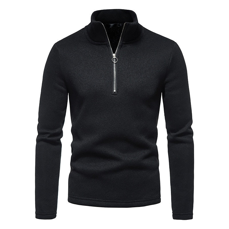 Men's Polo Shirt Knit Long Sleeve Spring/Autumn Solid 1/2 Zip Classic Casual Men Half Open Collar Basic Tops Men Fashion Sweater