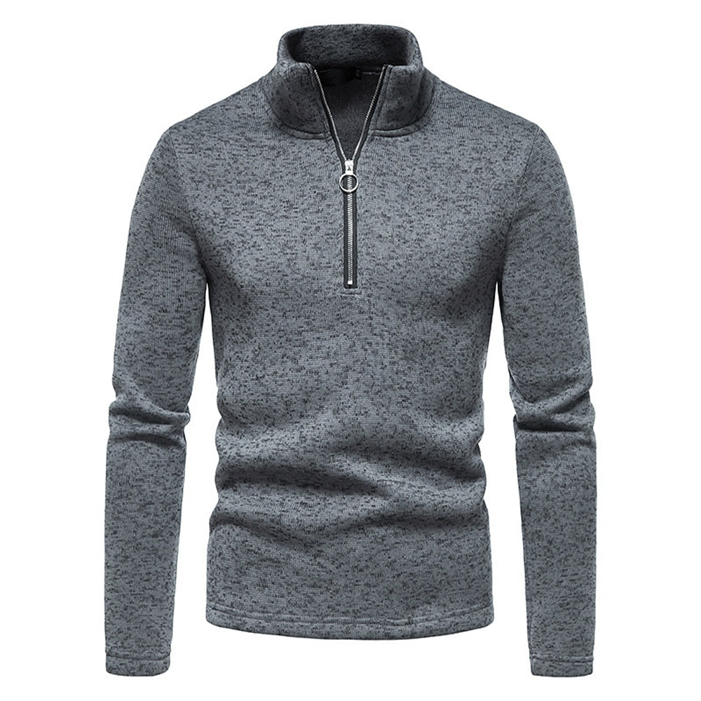 Men's Polo Shirt Knit Long Sleeve Spring/Autumn Solid 1/2 Zip Classic Casual Men Half Open Collar Basic Tops Men Fashion Sweater