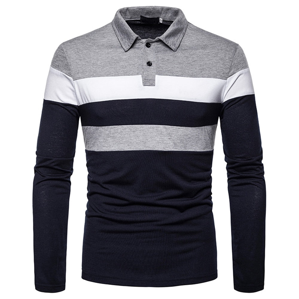 Men's Polo Shirt Polyester Colorblock Pullover Casual Spring and Autumn Knit Button Long Sleeve Daily Turn-down Collar Tops