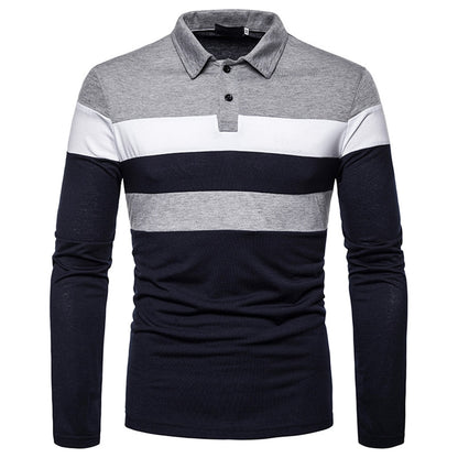 Men's Polo Shirt Polyester Colorblock Pullover Casual Spring and Autumn Knit Button Long Sleeve Daily Turn-down Collar Tops