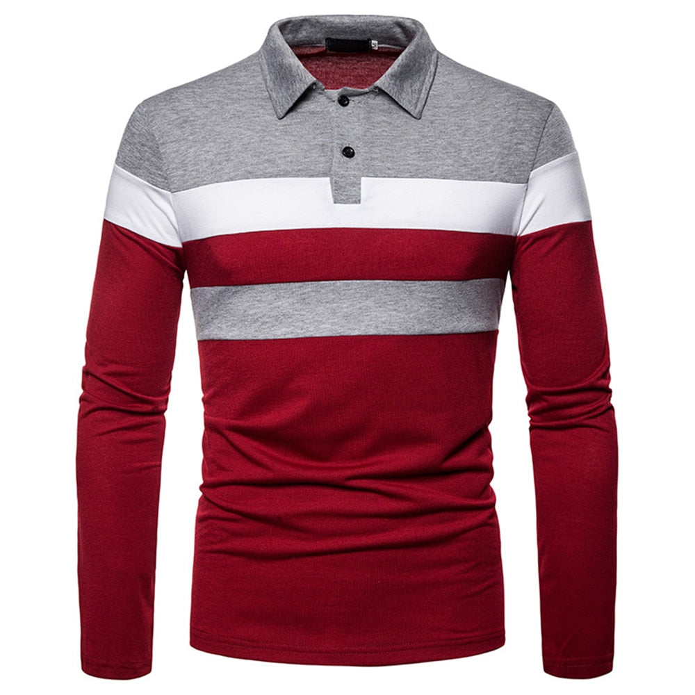 Men's Polo Shirt Polyester Colorblock Pullover Casual Spring and Autumn Knit Button Long Sleeve Daily Turn-down Collar Tops
