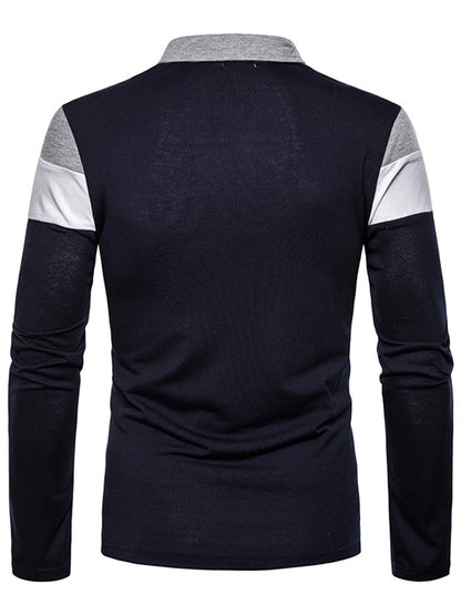 Men's Polo Shirt Polyester Colorblock Pullover Casual Spring and Autumn Knit Button Long Sleeve Daily Turn-down Collar Tops