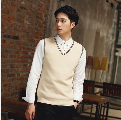 Men's Sweater Vest Warm Cotton Knitted V-Neck Sleeveless Pullover Tops New Comfortable Fashion Simplicity Casual