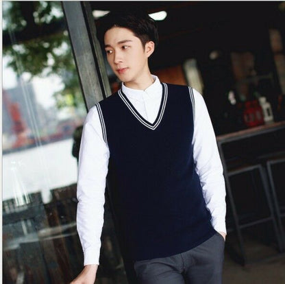 Men's Sweater Vest Warm Cotton Knitted V-Neck Sleeveless Pullover Tops New Comfortable Fashion Simplicity Casual