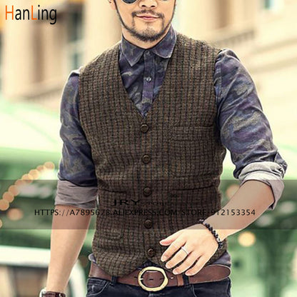 Men's V-Neck Suit Vests Fashion Formal Slim Fit Business Dress Vest Waistcoat Steampunk