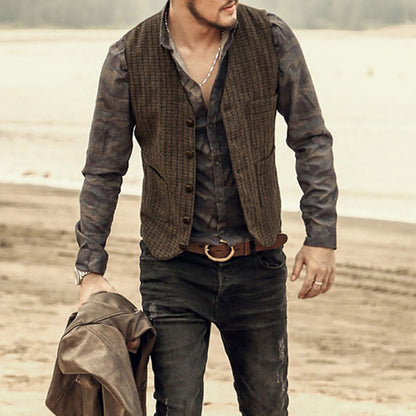Men's V-Neck Suit Vests Fashion Formal Slim Fit Business Dress Vest Waistcoat Steampunk