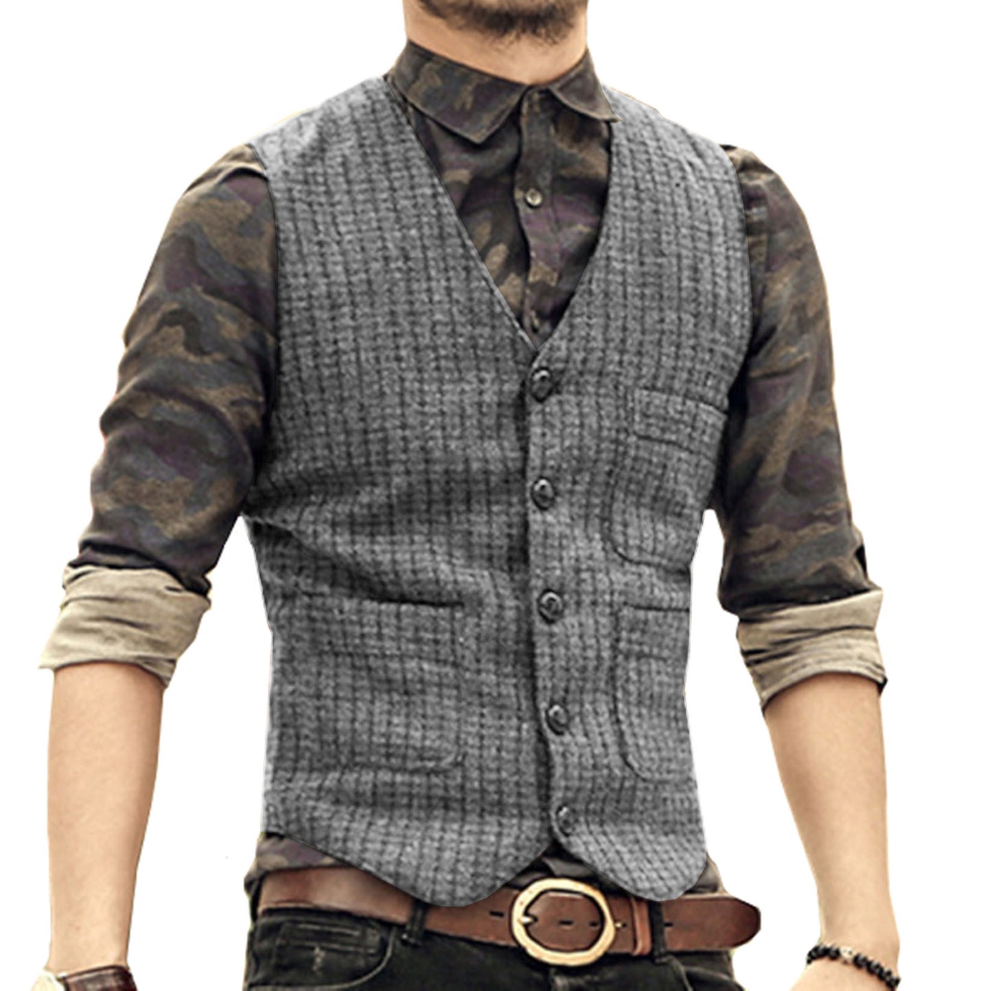 Men's V-Neck Suit Vests Fashion Formal Slim Fit Business Dress Vest Waistcoat Steampunk