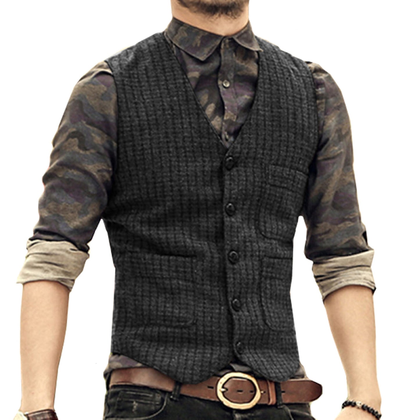 Men's V-Neck Suit Vests Fashion Formal Slim Fit Business Dress Vest Waistcoat Steampunk
