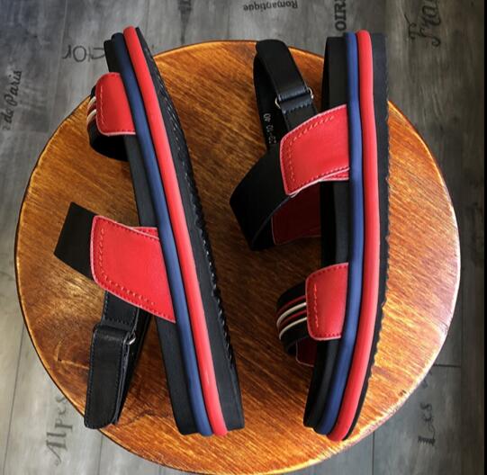 Men's All Match Strip Sandals 2018 New Summer Leather Roman Sandals Beach Shoes personality Elastic Band Sandals Slippers