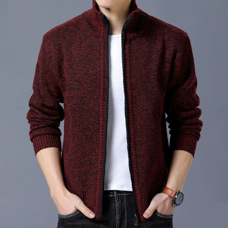 Men's Fleece Cardigan Sweater Fall/Winter Thermal Jacket Zip Knit Sweater Trend Casual Jacket plus size M-4XL