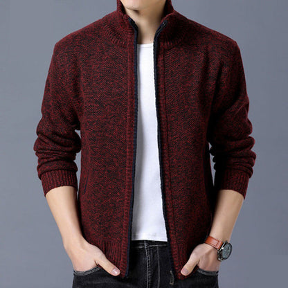 Men's Fleece Cardigan Sweater Fall/Winter Thermal Jacket Zip Knit Sweater Trend Casual Jacket plus size M-4XL