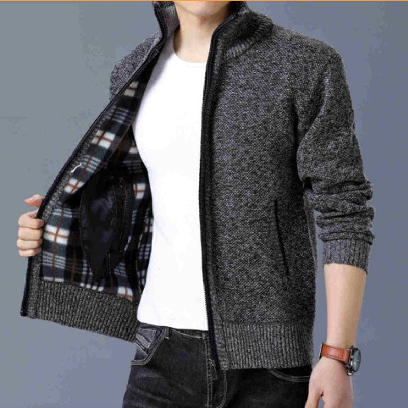 Men's Fleece Cardigan Sweater Fall/Winter Thermal Jacket Zip Knit Sweater Trend Casual Jacket plus size M-4XL